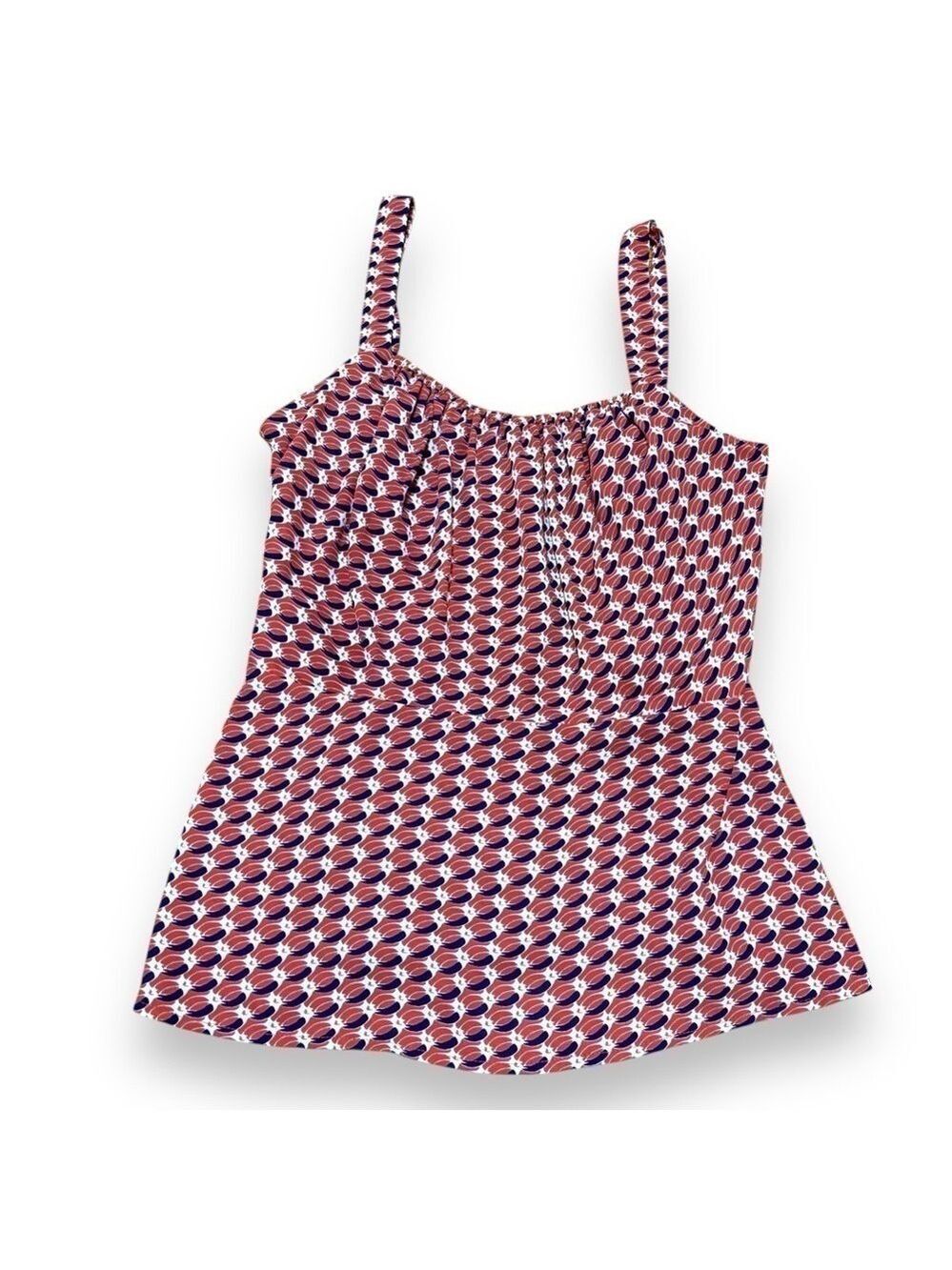 CAbi Burnt Orange Dream Day Peplum Geometric Tank Top Blouse - Size 8